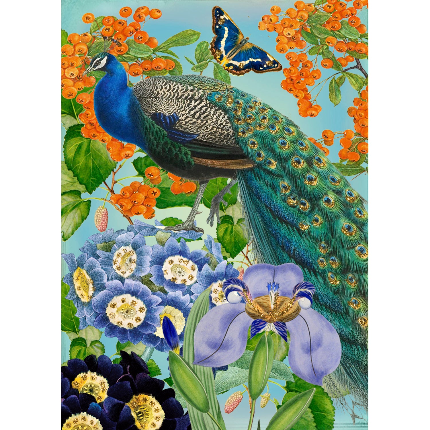 Peacock Glittered Greeting Card