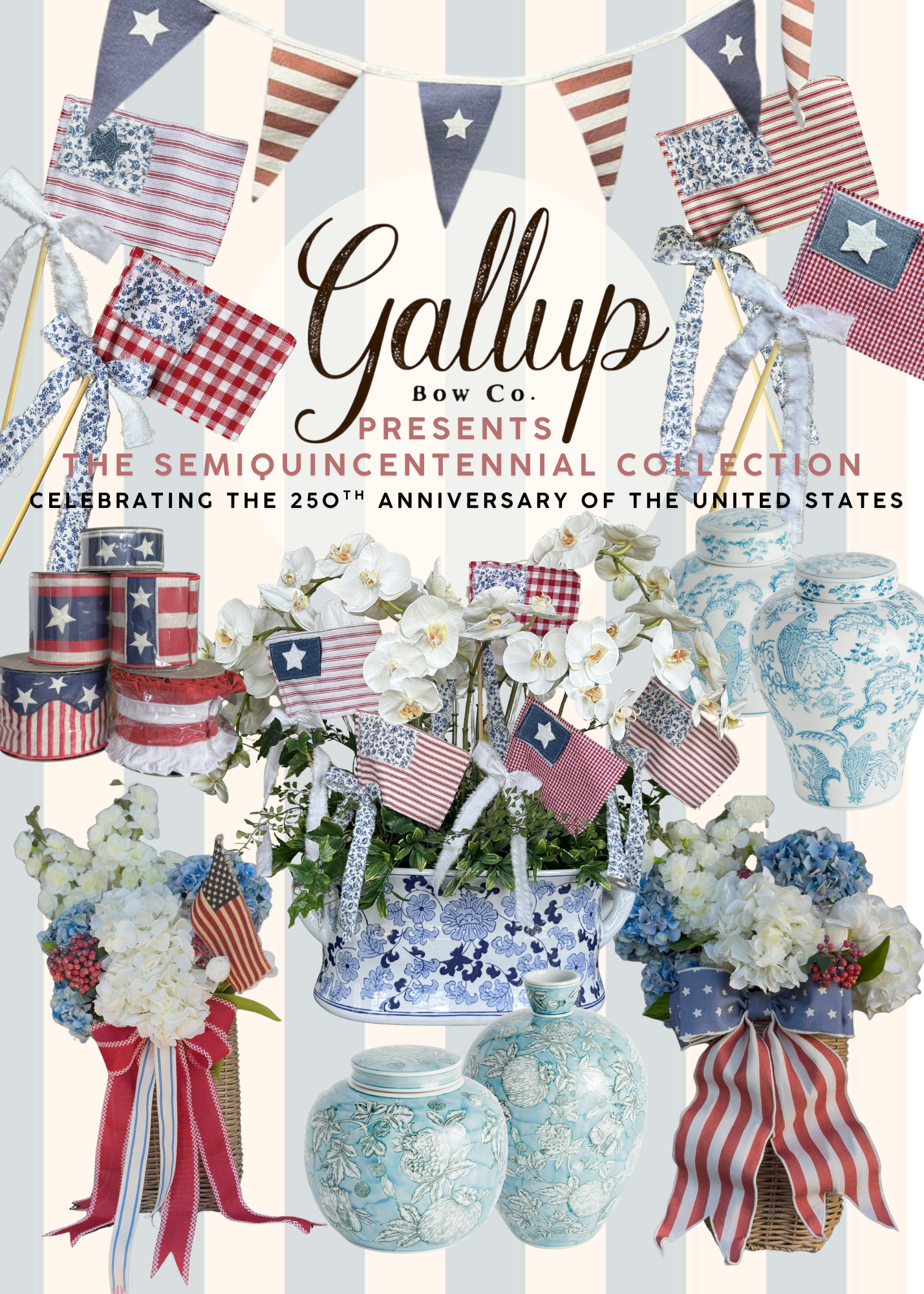 A poster of various ribbons and bows describing the Gallup Bow Company. 