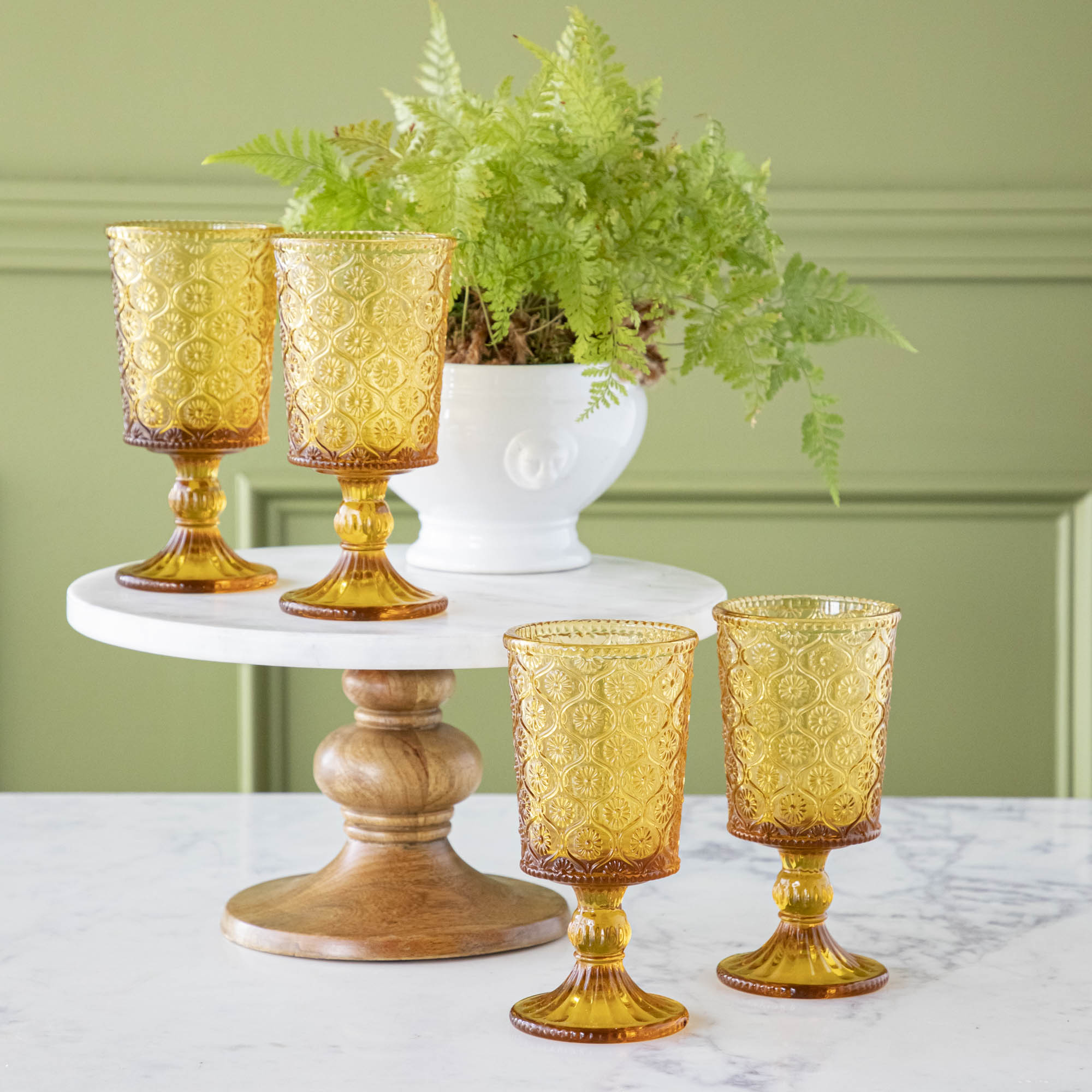 Amber Pressed Glass Goblet