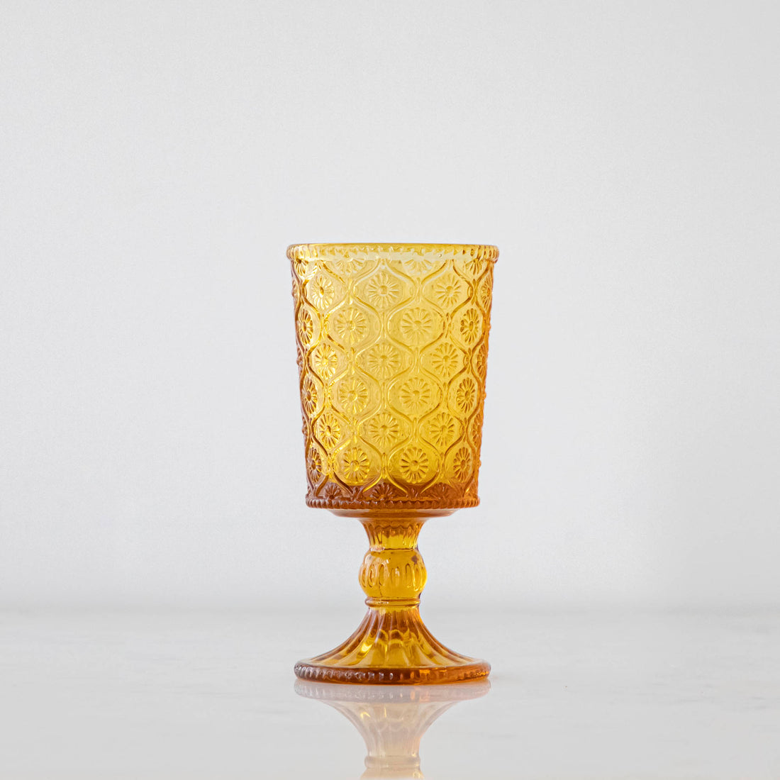 Amber Pressed Glass Goblet