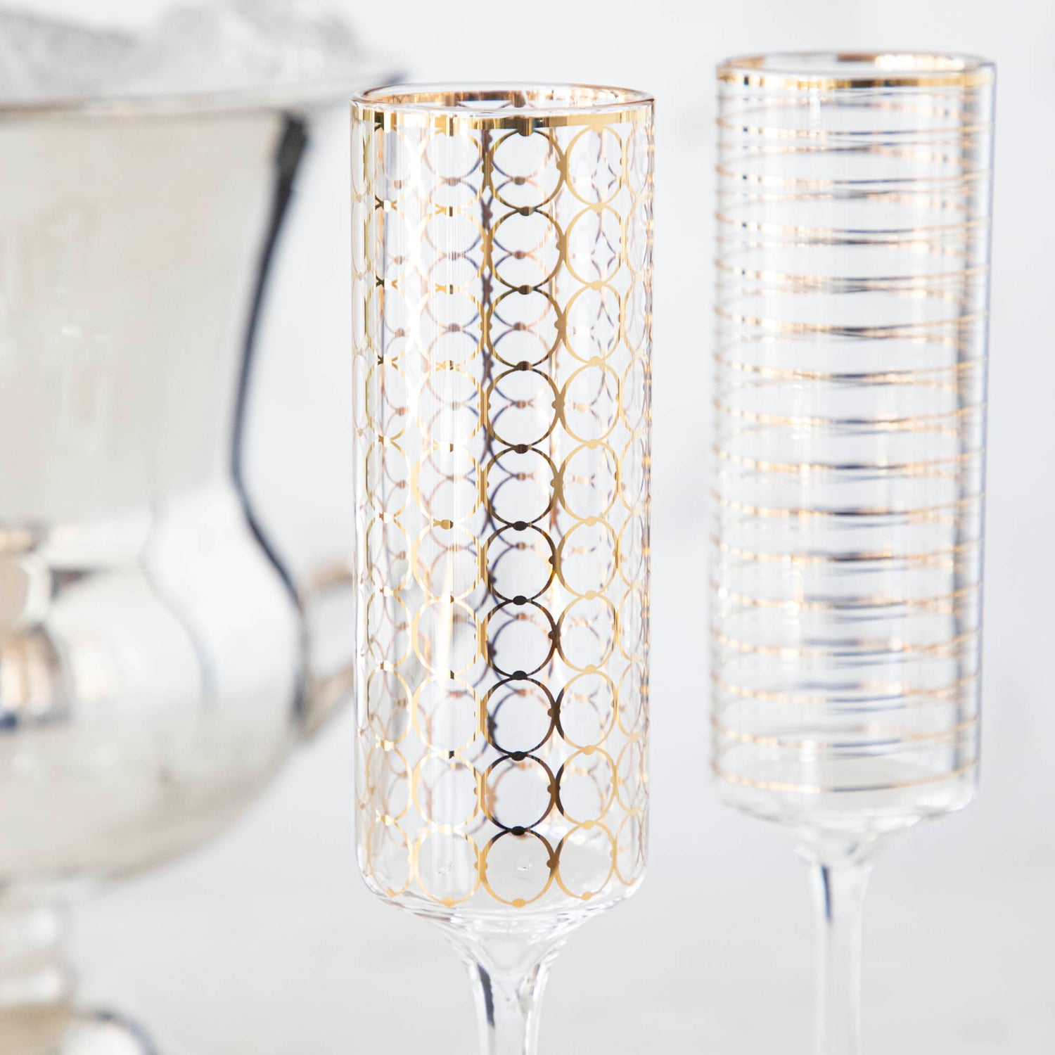 Gold Patterned Champagne Flutes, Set of 4