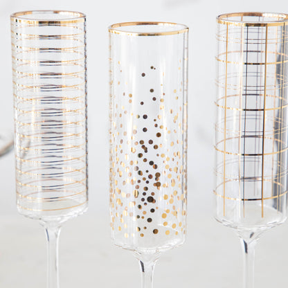 Gold Patterned Champagne Flutes, Set of 4