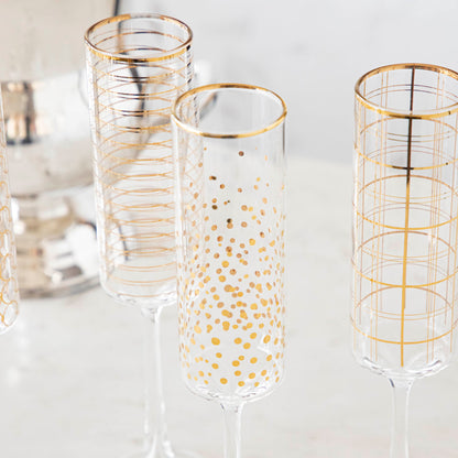 Gold Patterned Champagne Flutes, Set of 4