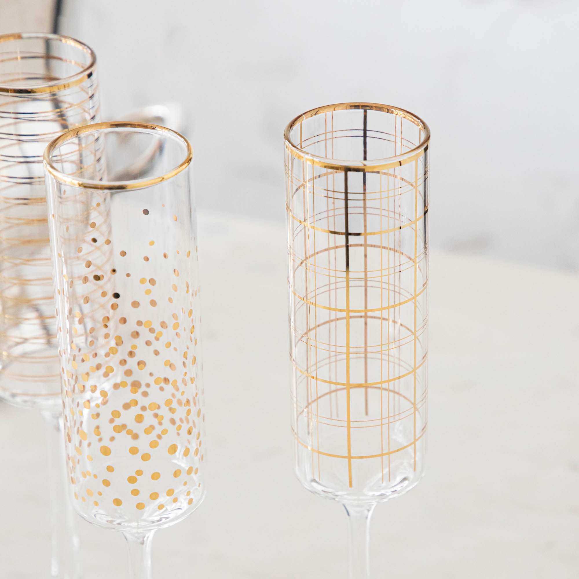 Gold Patterned Champagne Flutes, Set of 4