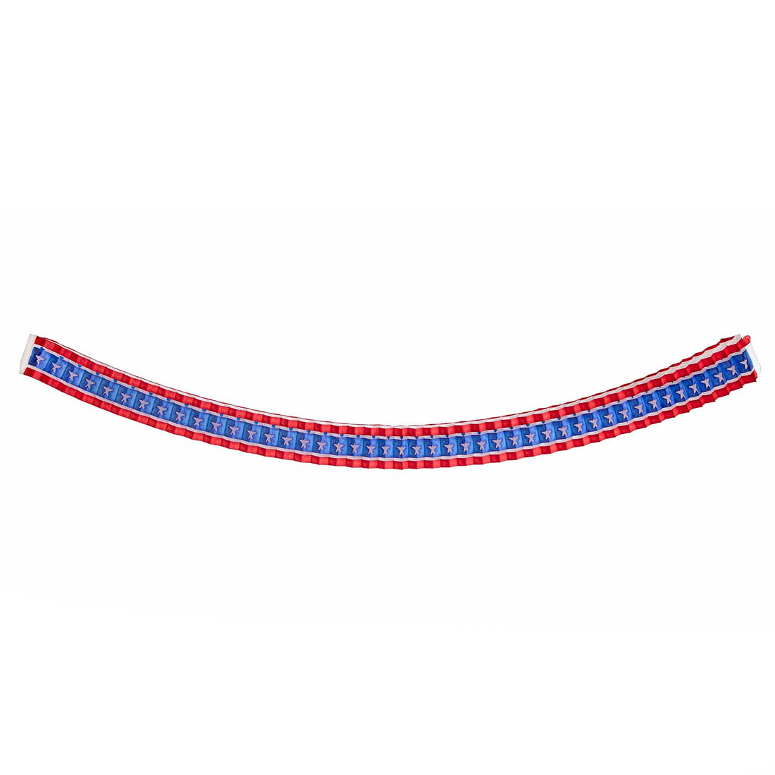 A Hester &amp; Cook Patriotic Star Garland with blue and red stripes on a white background.