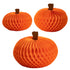 3.93", 7.87" & 13" orange honeycomb paper pumpkins with brown paper stems, against a white background.