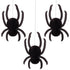 3, 3.5" black honeycomb paper spider bodies with paper legs, hanging from a black string, on a white background.