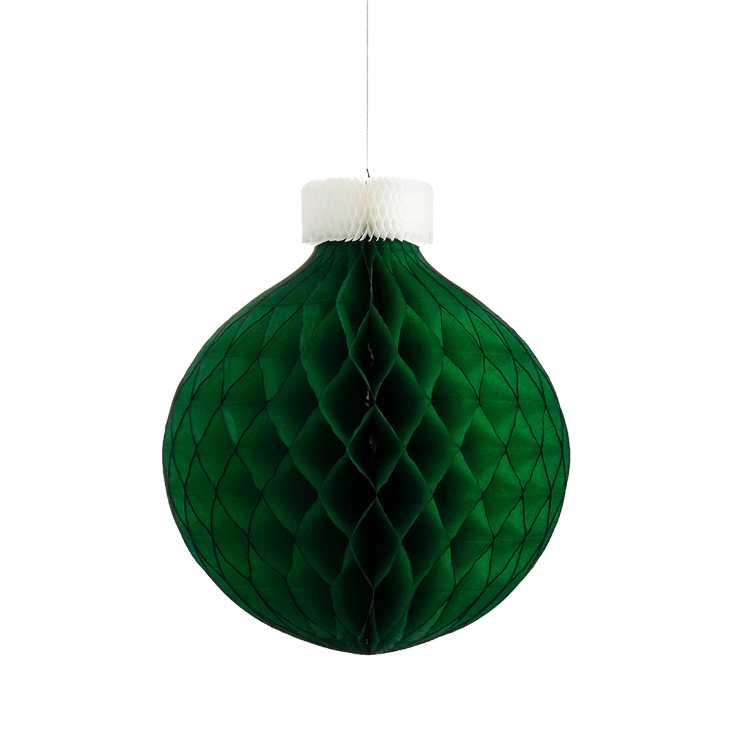 An 18.5&quot;, Honeycomb Medium Classic Ornament in green with a white top, hanging.