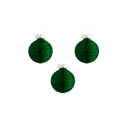 Honeycomb Small Classic Ornament Set of 3 in green hanging.