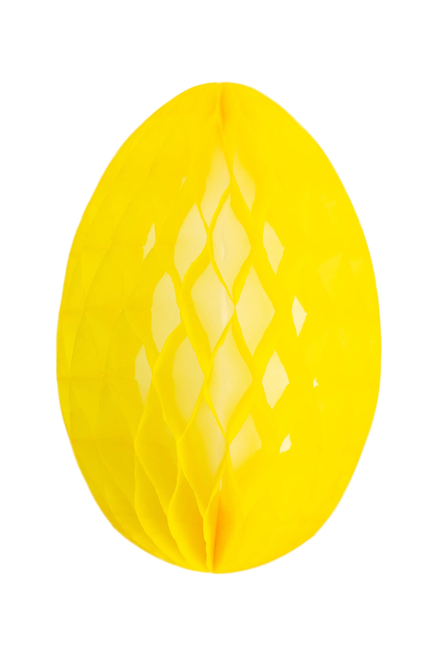 Yellow honeycomb Easter egg on a white background.