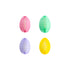 Four colorful paper Easter eggs on a white background.
