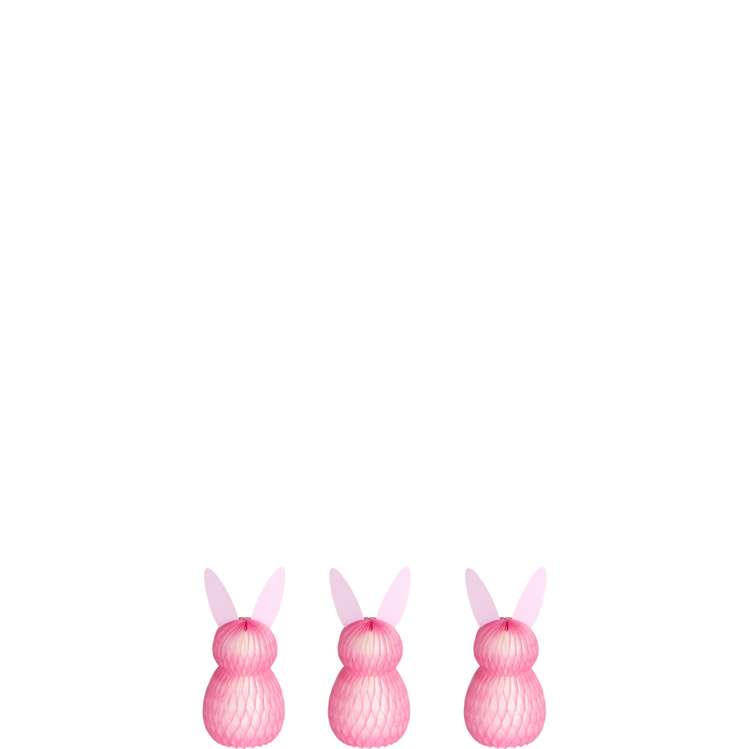 Three pink honeycomb bunnies with rabbit ears on a white background.