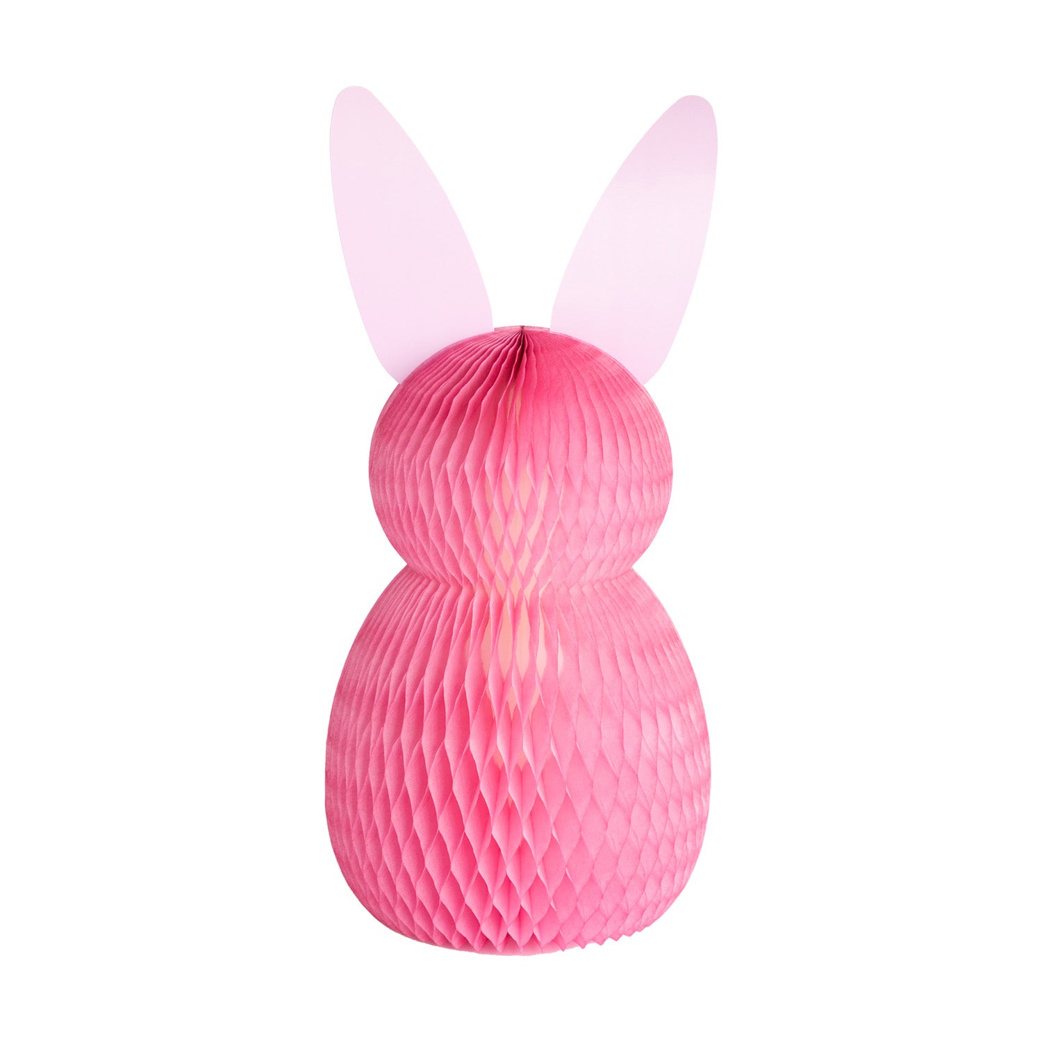 Large pink honeycomb bunny with pink ears on a white background.