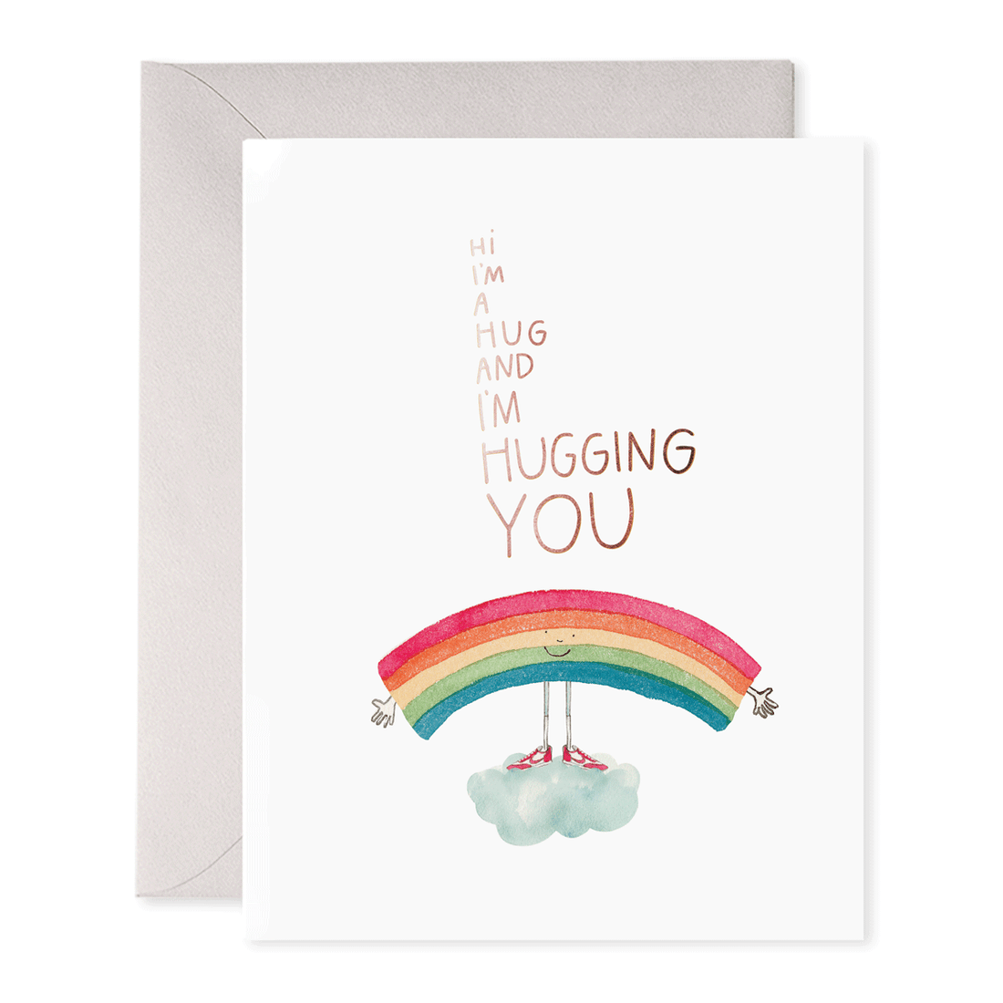Greeting card with an original watercolor rainbow illustration and the text &quot;hi i&