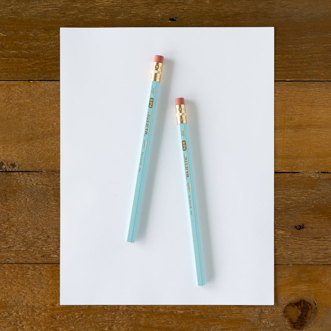 2 Pastel Blue Jumbo Hex Pencils on a piece of paper.