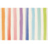 Thick, horizontal painted lines of orange, red, pink, purple, navy, light blue, seafoam, and lime green over a white background.