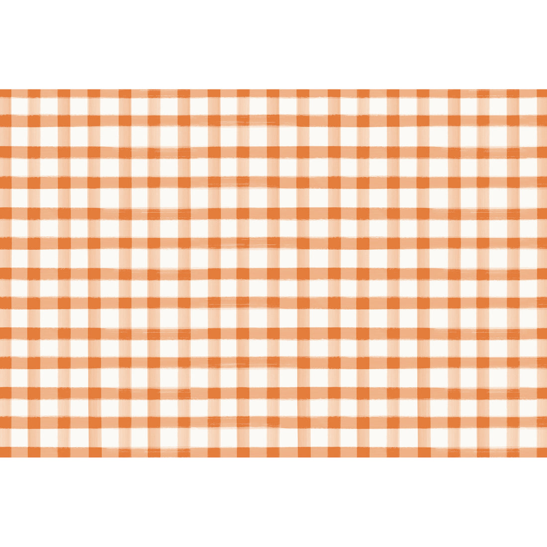 A painted gingham grid check pattern made of light orange lines intersecting at deep orange squares, on a white background.