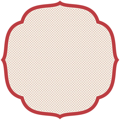 A Die-cut Red Swiss Dot Placemat by Hester &amp; Cook, perfect for a tablescape or paper placemats.