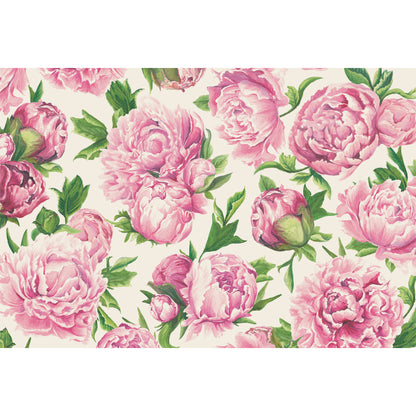 Peonies In Bloom Placemat from Hester &amp; Cook brings an elegant touch to any tablescape, especially when placed on a white background.