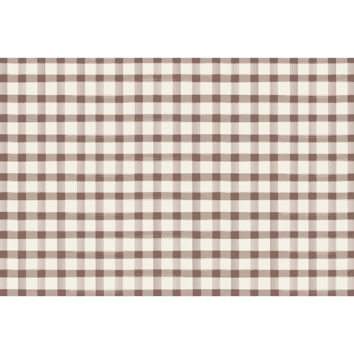 A painted gingham grid check pattern made of muted brown lines intersecting at medium brown squares, on a white background.