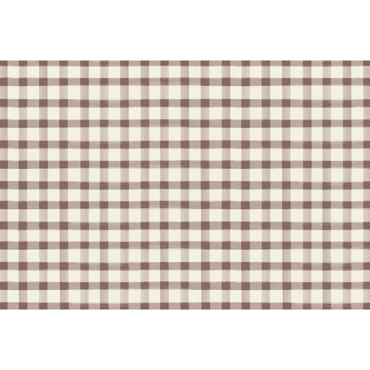 A painted gingham grid check pattern made of muted brown lines intersecting at medium brown squares, on a white background.