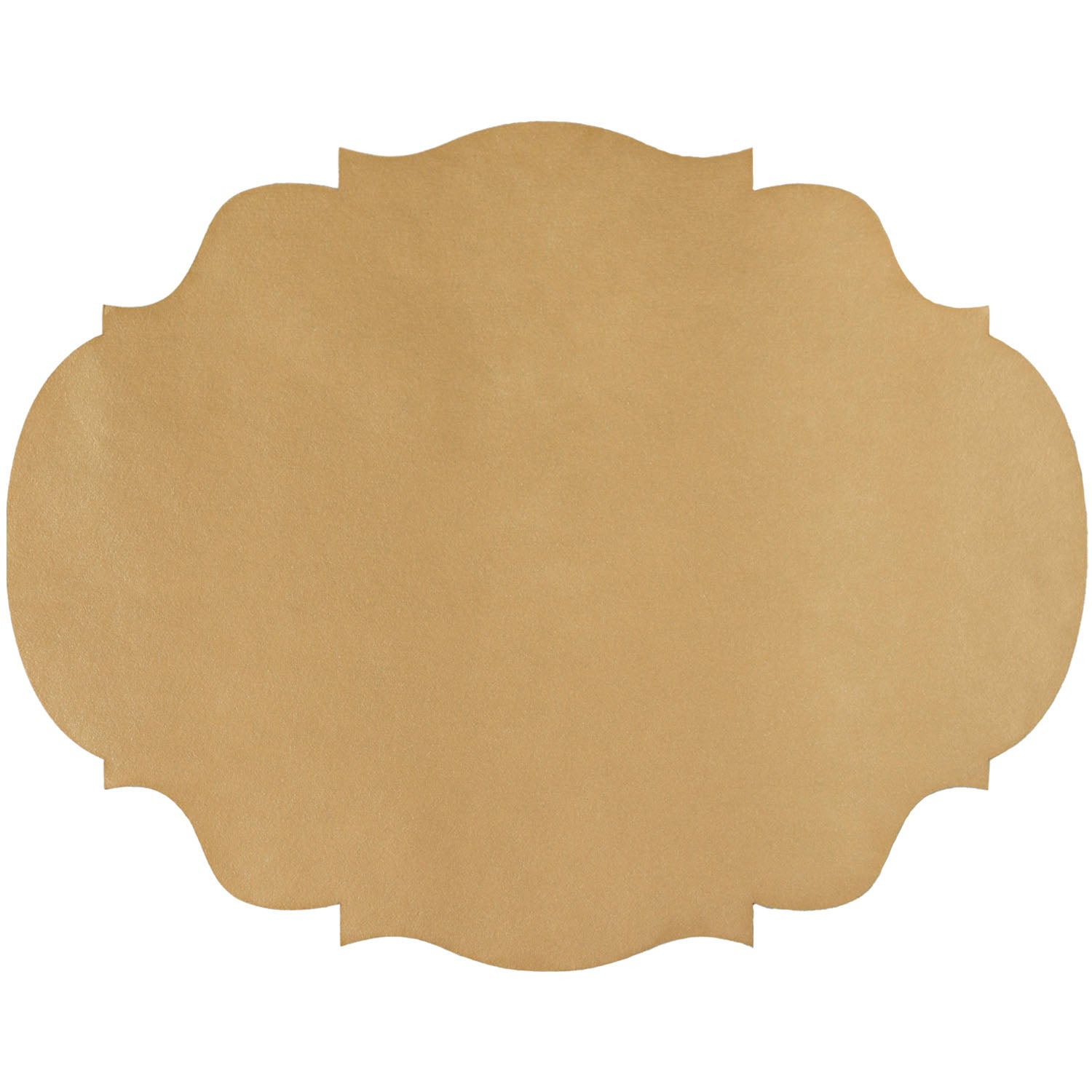 A gold scalloped-edge paper placemat with an intricate, symmetrical shape.