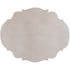 A silver scalloped-edge paper placemat with an intricate, symmetrical shape.