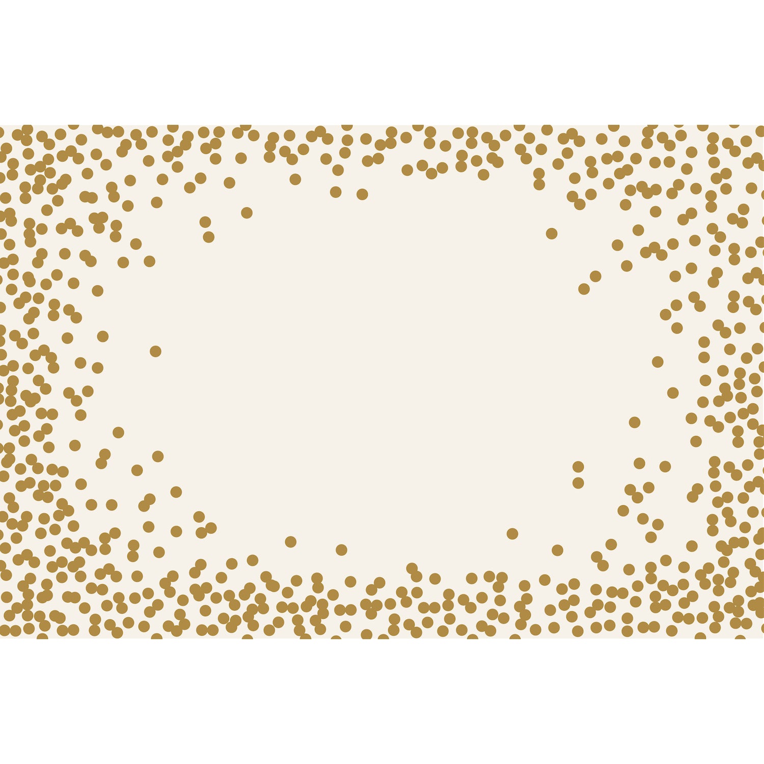 White paper placemat with gold confetti dots scattered around the perimeter 