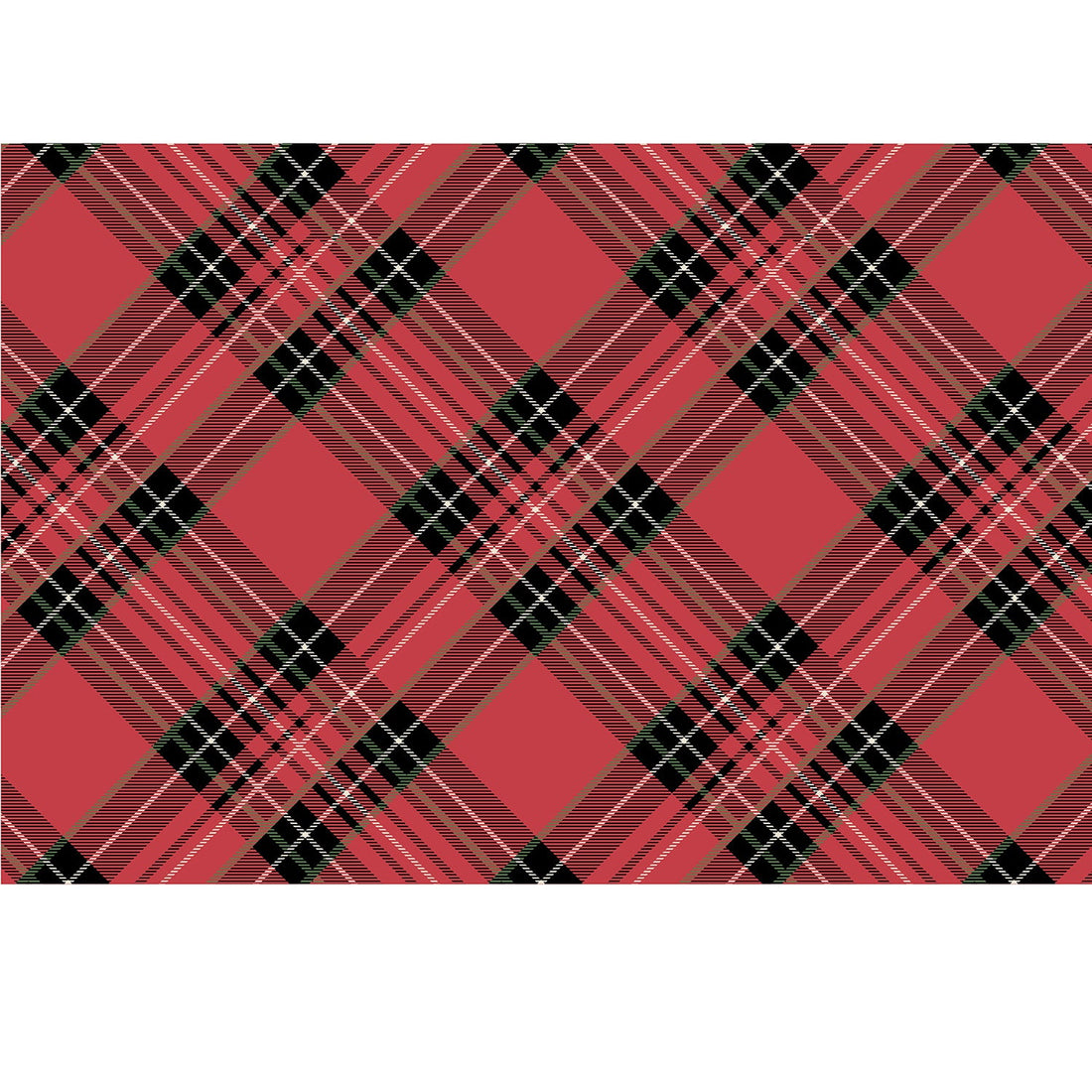 A MISPRINT Red Plaid Placemat in a red plaid fabric with black and white squares, perfect for bringing the Christmas spirit to any holiday table. (Brand: Hester &amp; Cook)