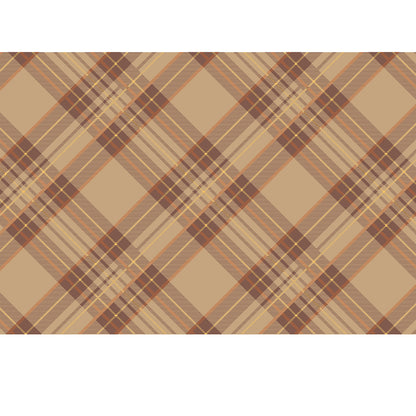 A diagonal plaid pattern of medium brown on a light tan color with accents of orange and yellow.
