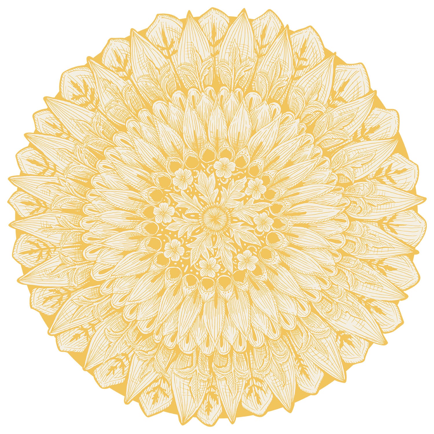 A yellow flower on a white background adorns this Hester &amp; Cook Die-cut Spring Bloom Placemat.