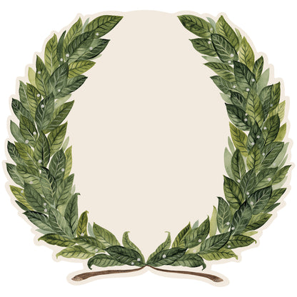 A watercolor laurel wreath on a white background. Featuring Die-cut Green Laurel Wreath Placemat by Hester &amp; Cook.