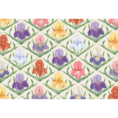 A vibrant Field of Irises placemat decorated with a spring-colored flower pattern by Hester &amp; Cook.
