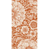 A rectangle guest napkin featuring a densely-packed engraving-style illustration of large and small white flowers surrounded by white foliage, on a deep orange background.