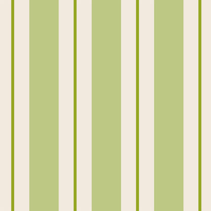 A Green Awning Stripe Napkins and white striped patterned wallpaper. Brand: Hester &amp; Cook.