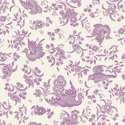 A Lilac Regal Peacock napkin by Hester &amp; Cook, with a purple and white floral pattern on a white background, perfect for napkins.