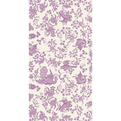 A Lilac Regal Peacock pattern on a white background by Hester &amp; Cook.