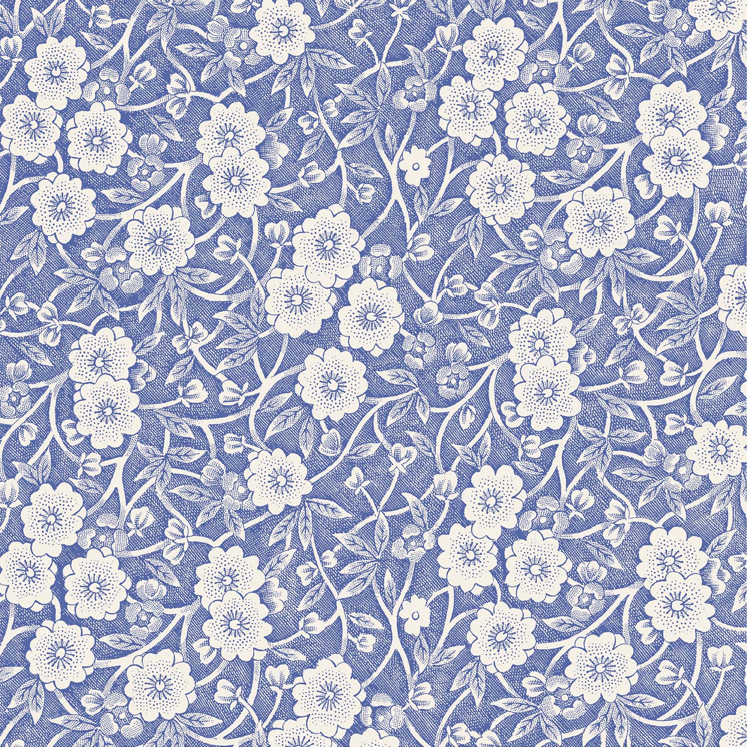 Beautiful Blue Calico Napkins with exquisitely decorated white flowers.