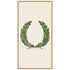 A watercolor illustration of a laurel wreath with green leaves, arranged in a U-shape and bordered by a thin gold frame.