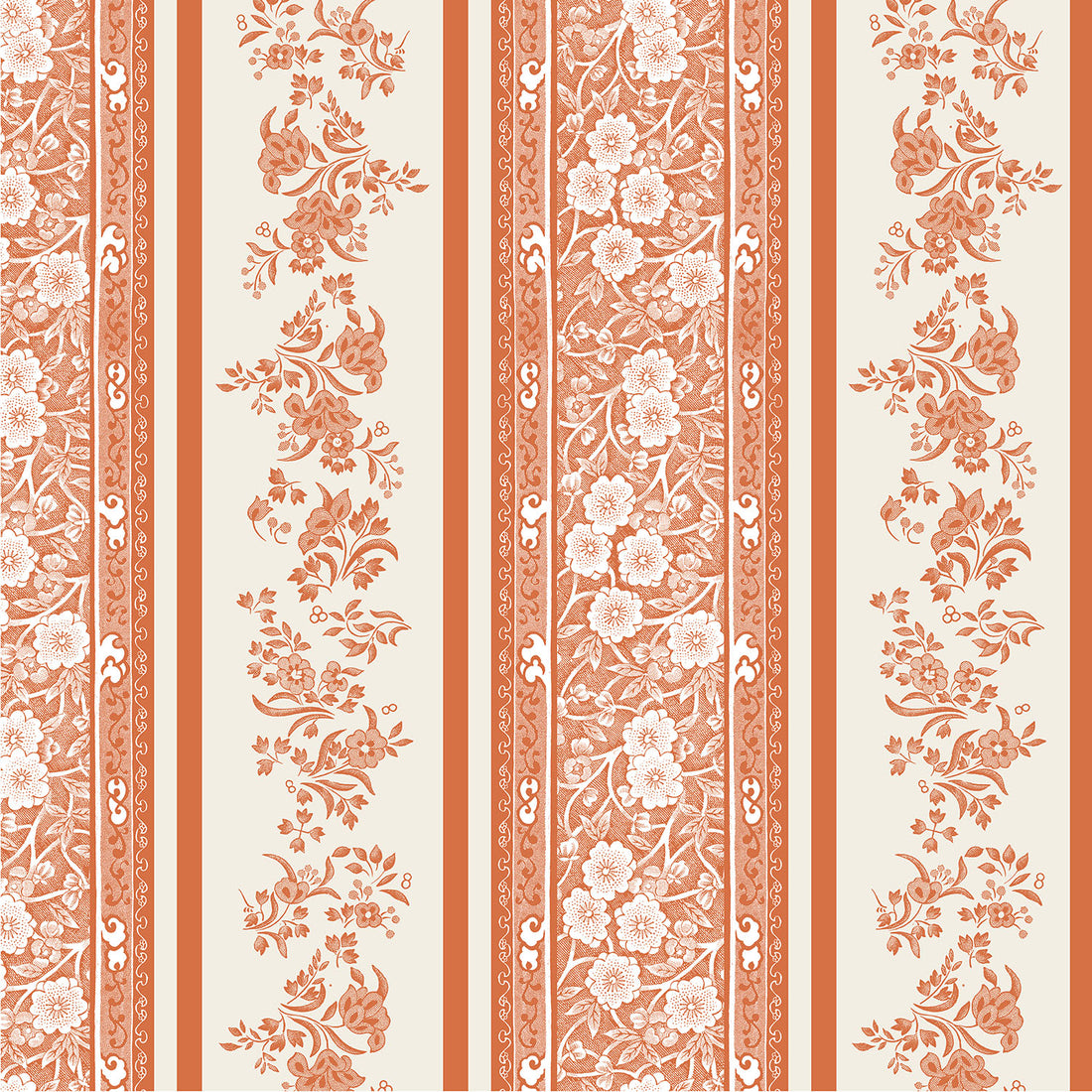 Pumpkin Burleigh Stripe Cocktail Napkin featuring pumpkin stripes with intricate Burleigh floral patterns on a cream background.