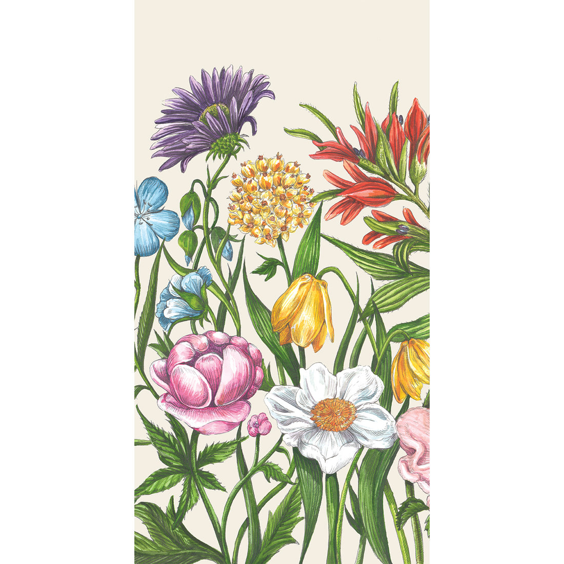 Illustration of colorful flowers on a beige background.