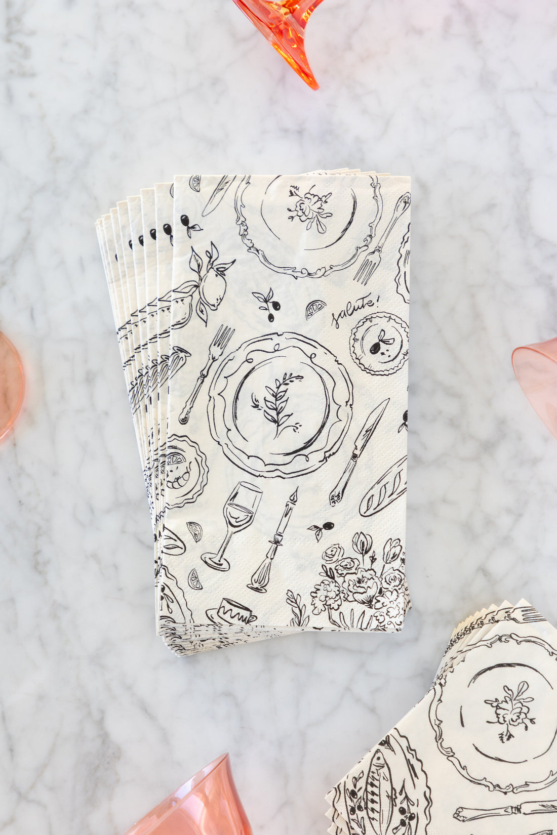 Dinner Party Guest Napkins on a marble table.
