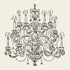 Decorative black chandelier illustration on a beige background.