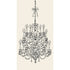 Decorative black chandelier illustration on a beige background.