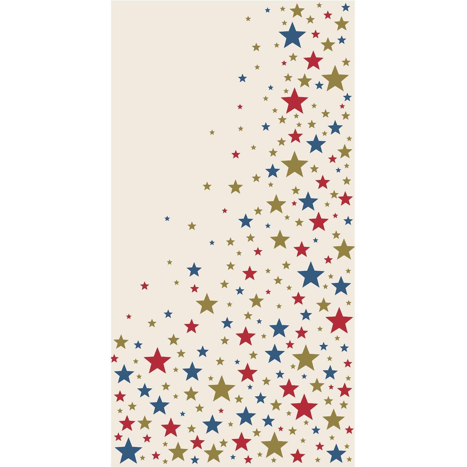 Pattern of red, blue, and gold stars on a beige background.