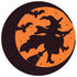 Die-cut Wicked Witch Placemat featuring a silhouette of a witch flying on a broomstick with bats in the background.