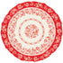 Die-cut Red Regal Placemat featuring a red and white decorative design showcasing intricate Burleigh floral patterns with flowers arranged in concentric circles.