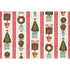 Patterned placemat featuring rows of potted holiday topiary trees adorned with red ribbons with vertical red stripes on a cream background.