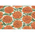 Illustration of orange marigold flowers with green leaves arranged in a repeating pattern on a light background.