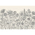 A black line-art illustration of a wildflower meadow, against a white background.